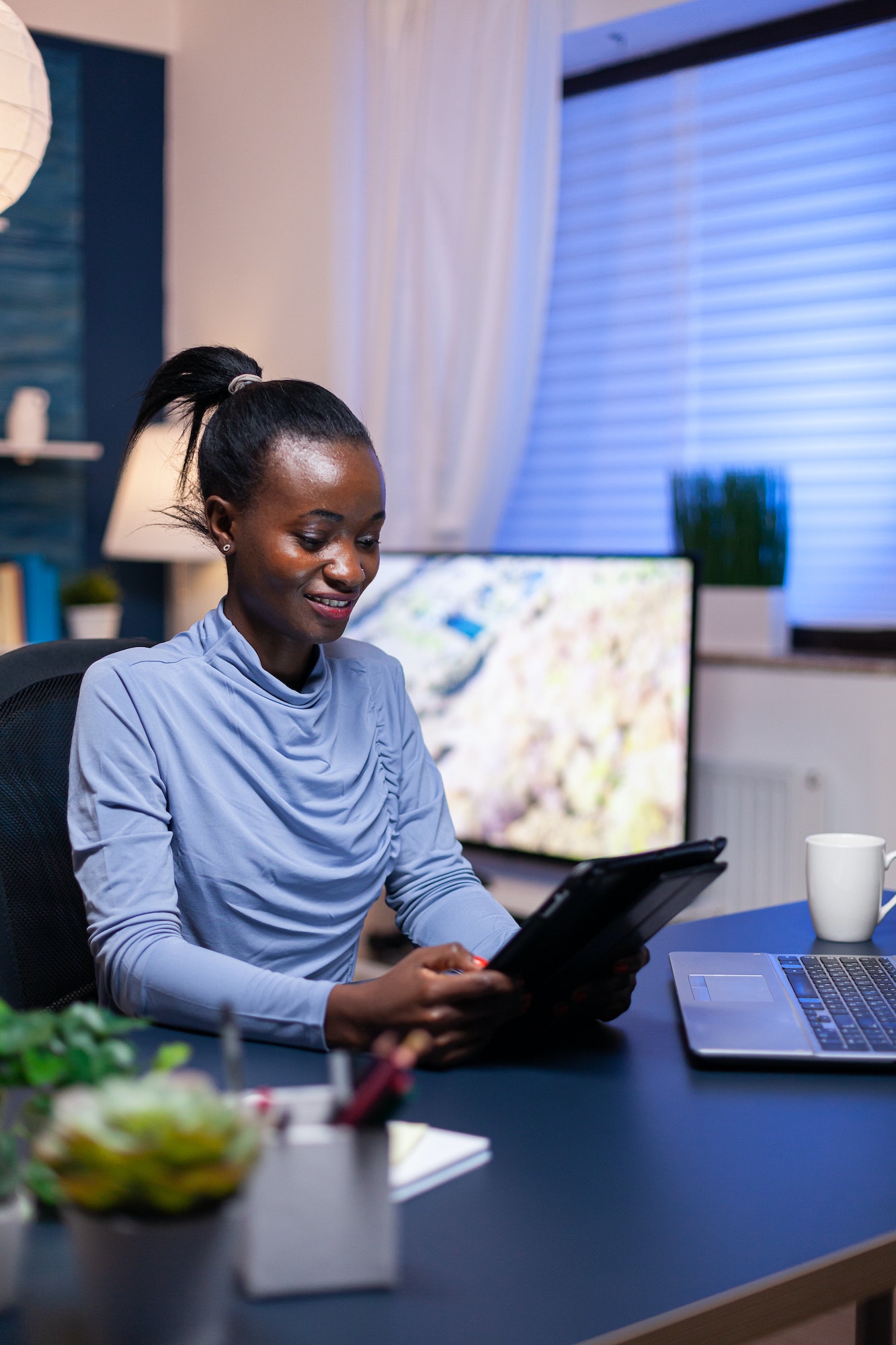 African business woman checking emails